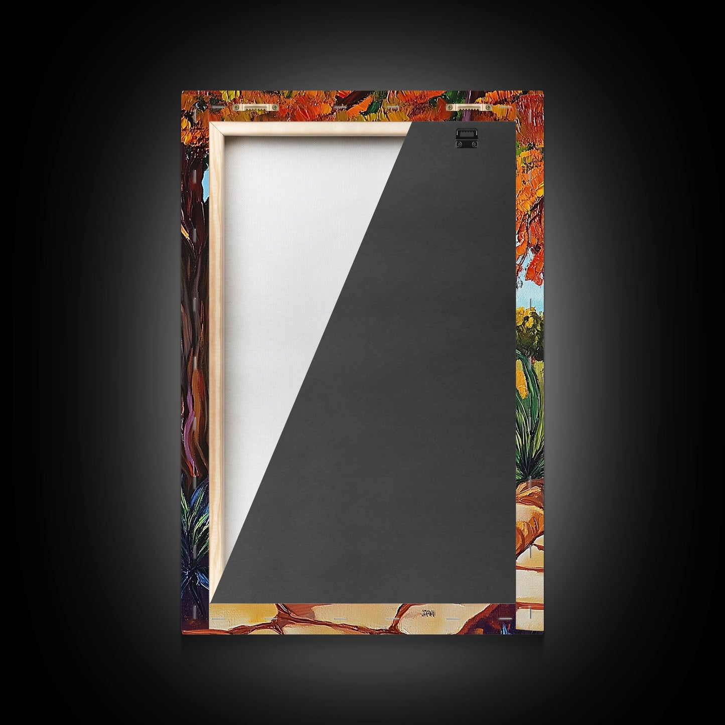 Autumn Table, Garden Path, Scenic View, Framed Canvas Print, cozy fall art, rustic decor, nature painting, Dining Room Wall Art