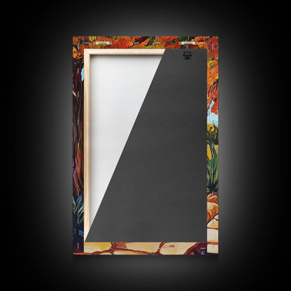 Autumn Table, Garden Path, Scenic View, Framed Canvas Print, cozy fall art, rustic decor, nature painting, Dining Room Wall Art