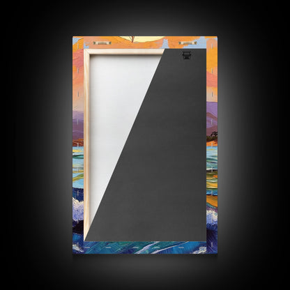 Colorful Sailboat, Coastal Adventure, Sunset Sea, Nautical Art, Living Room Wall Art, Tropical Decor, Framed Canvas Print, Ocean Vibes