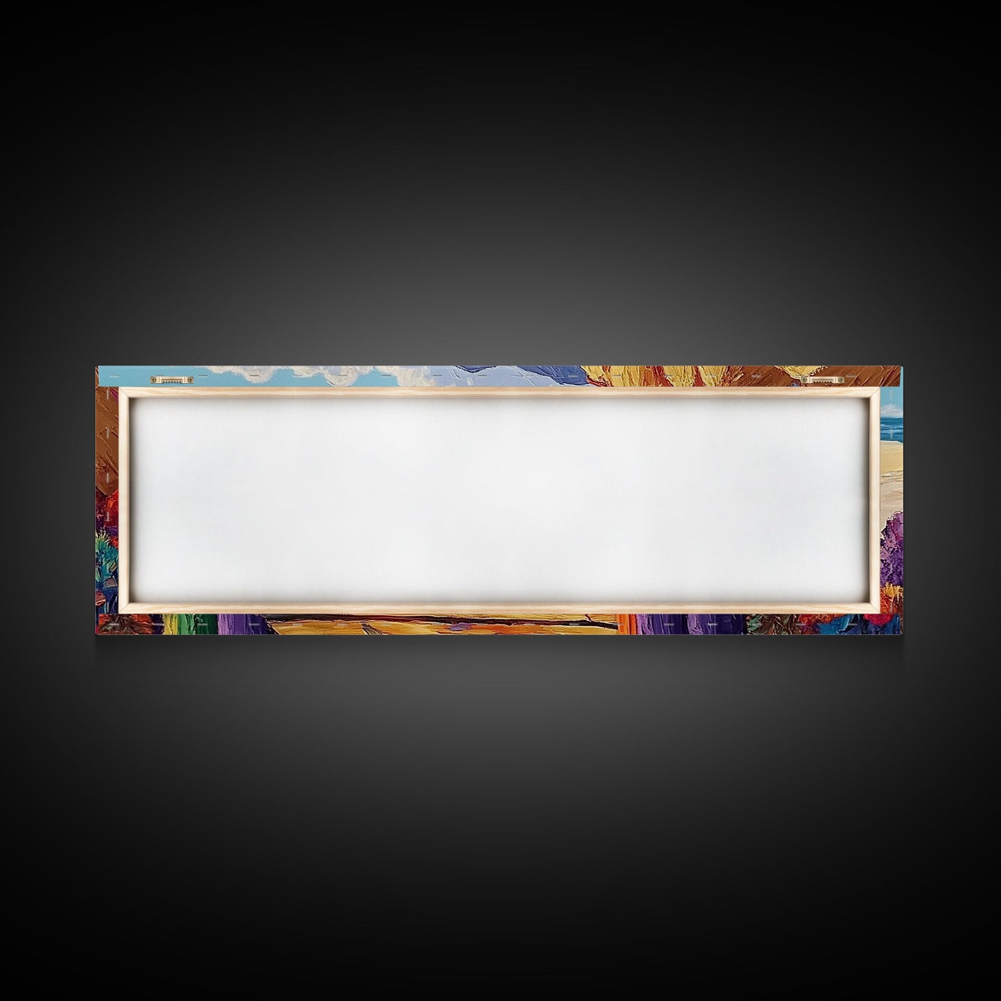 Colorful Cabins, Beach Path, Coastal Walkway, Vibrant Landscape, Canvas Print, Entryway Wall Art, Beach House Art, Bold Palette Decor