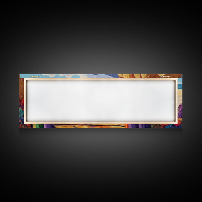 Colorful Cabins, Beach Path, Coastal Walkway, Vibrant Landscape, Canvas Print, Entryway Wall Art, Beach House Art, Bold Palette Decor