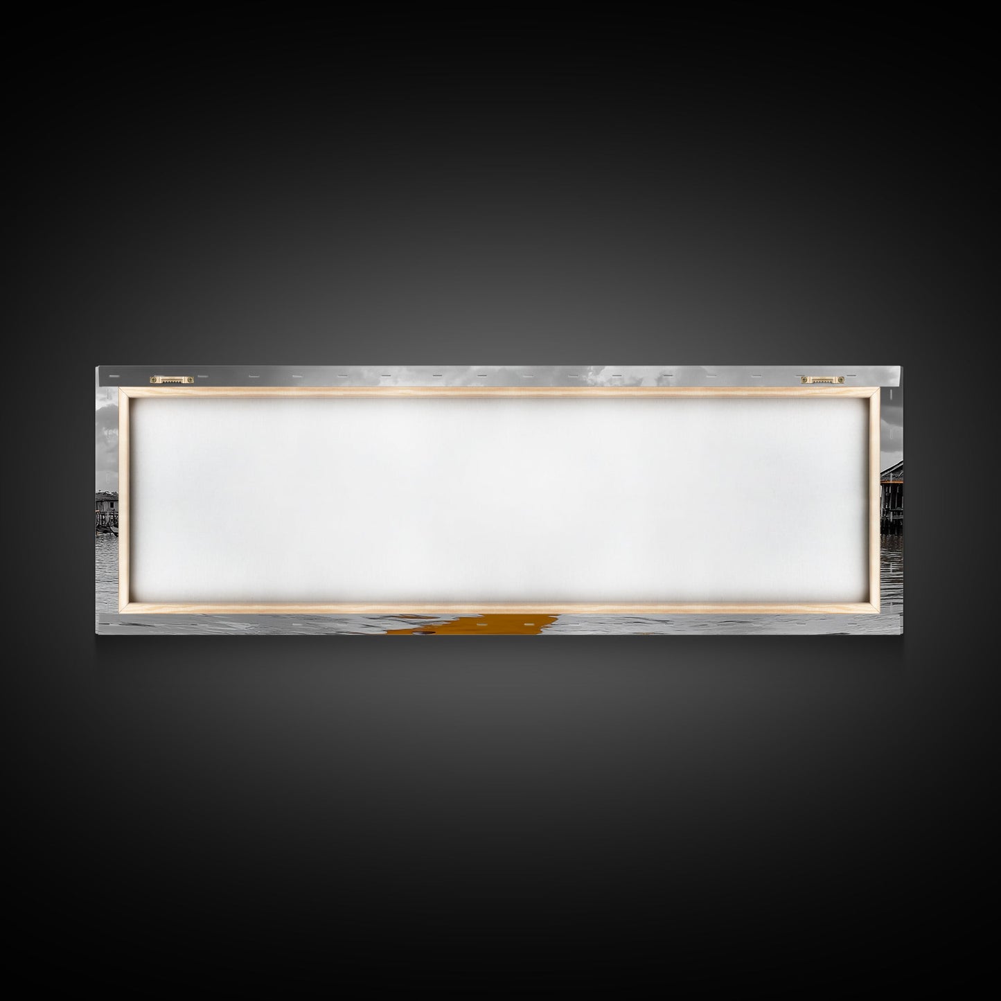 Colorful House Boats, Yellow Stilt Village, Framed Canvas Print, Vibrant Coastal Wall Art, Travel Photography, Living Room Accent Decor