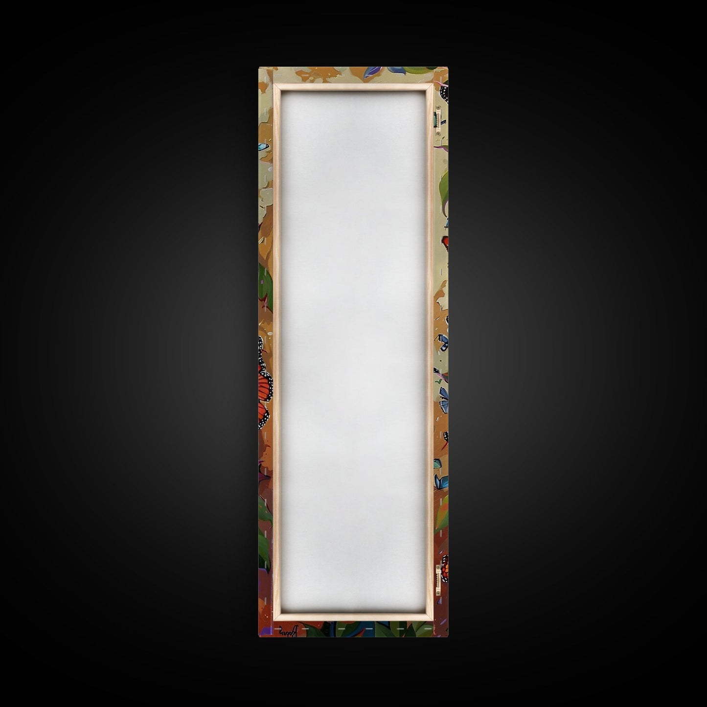 Colorful Butterfly Vertical Framed Canvas Oil Painting, Abstract Botanical Wall Art, Gouache Style Painted Art, Housewarming Gift for Her