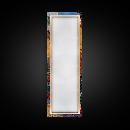 Spanish Inspired Acrylic Painting Framed and Printed on Canvas, Long and Narrow Vertical Art, Colorful Botanical Wall Art for Living Room