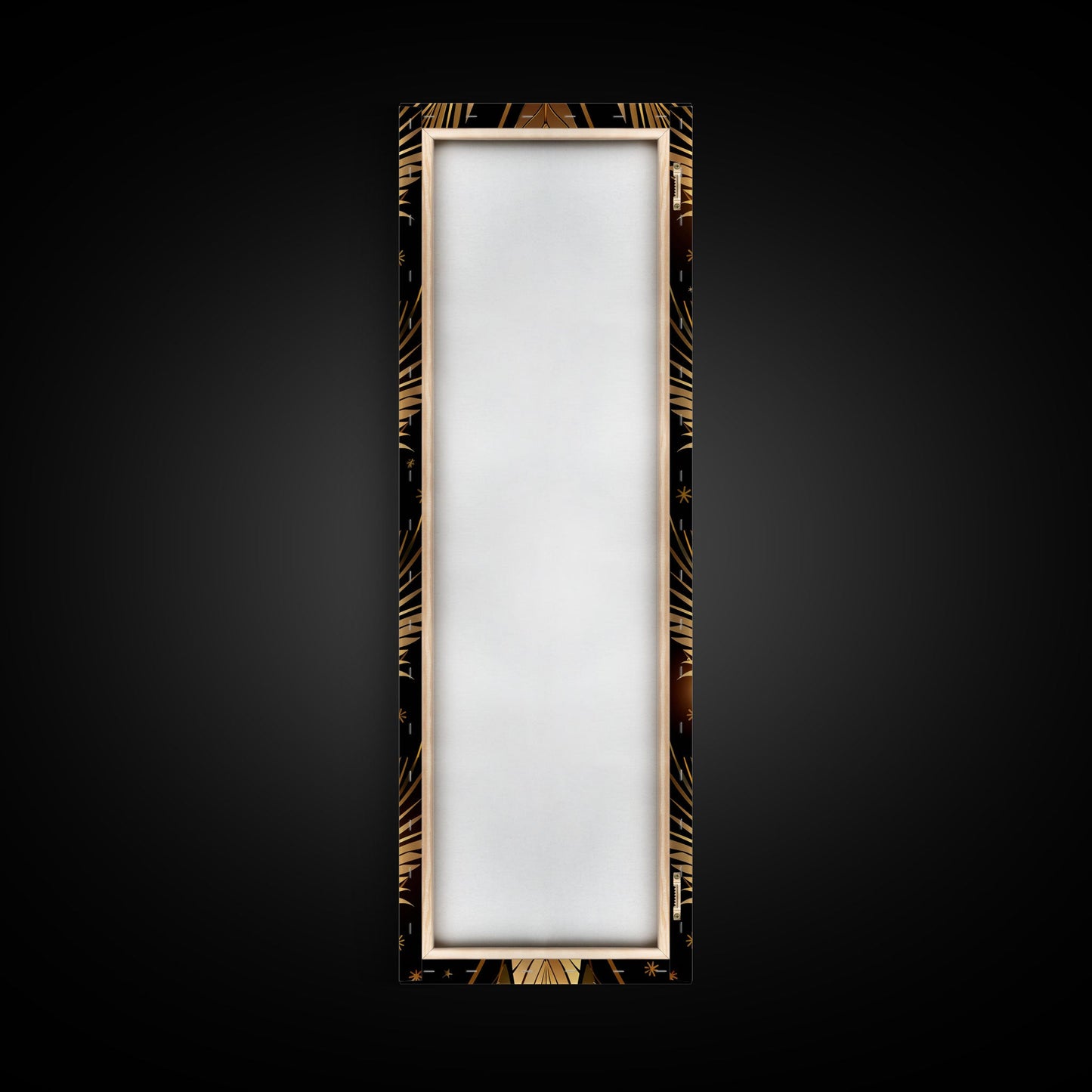 Gold Leaf Pattern on Black Background - Framed Canvas Print, Midcentury Modern Art, Skinny Art, Tall Art, Living Room Wall Decor, Minimalist Art