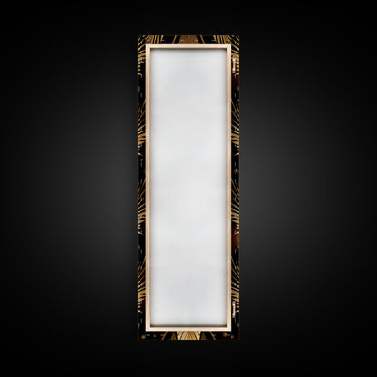 Gold Leaf Pattern on Black Background - Framed Canvas Print, Midcentury Modern Art, Skinny Art, Tall Art, Living Room Wall Decor, Minimalist Art