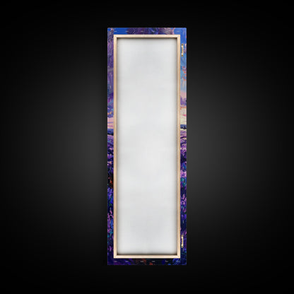 Majestic Lavender Tree in a Flower Field, Skinny and Tall Art, Serene Framed Canvas Print, Peaceful Home Decor