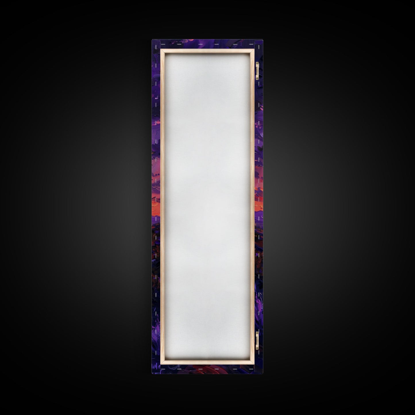 Colorful Sunset Over a Desert Landscape with a Saguaro Cactus and Dramatic Sky on a Framed Canvas Print Skinny Art Piece