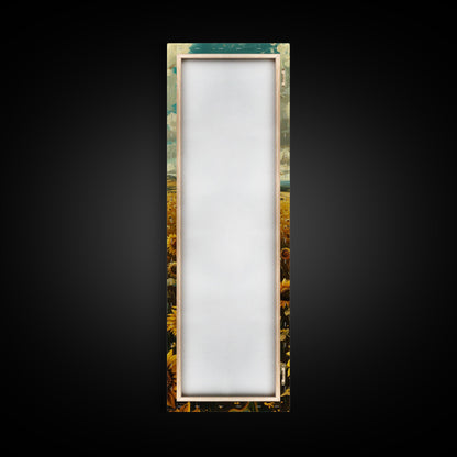 Bright Sunflowers Field Warm Countryside Farmhouse Wall Art Framed Canvas Print Tall Art Ukiyo-e Japanese Style Art