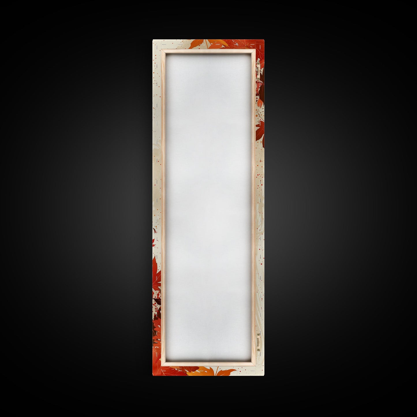 Skinny Art Autumn Leaves In Japanese Style Wood Block Print Warm Red And Orange Tones On Framed Canvas Print, Tall Art Ukiyo-e