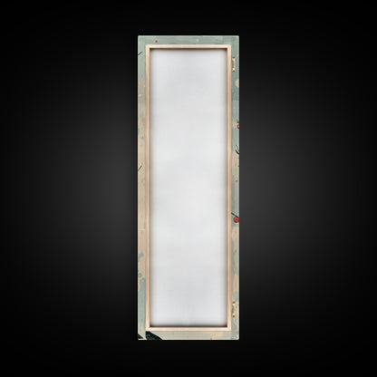 Peach Blossoms On Branch With Soft Pastel Background Tall Art Skinny Art Framed Canvas Print Japanese Style Art Ukiyo-e Wood Block Print