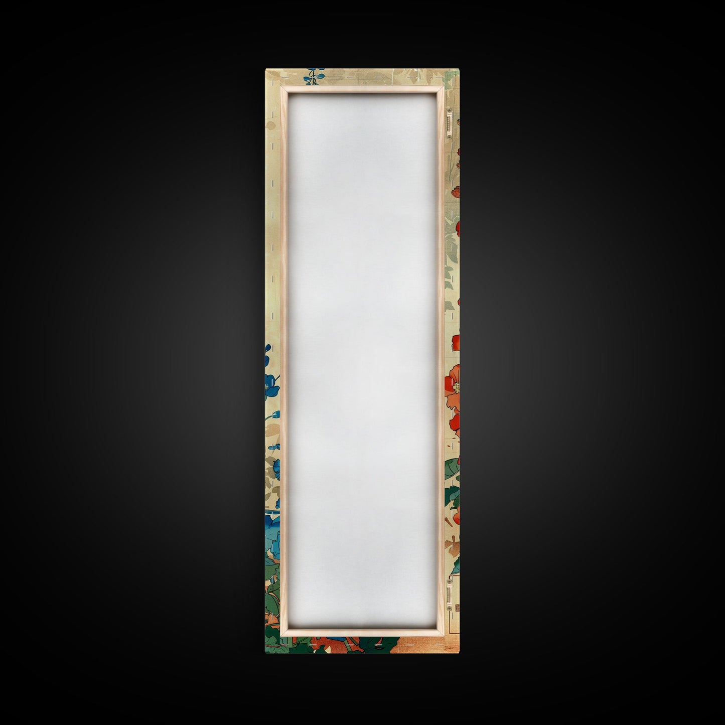 Delphinium Flowers Japanese Garden Art In Traditional Ukiyo-e Style Framed Canvas Print Tall Skinny Wood Block Floral Wall Decor