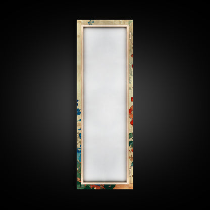 Delphinium Flowers Japanese Garden Art In Traditional Ukiyo-e Style Framed Canvas Print Tall Skinny Wood Block Floral Wall Decor