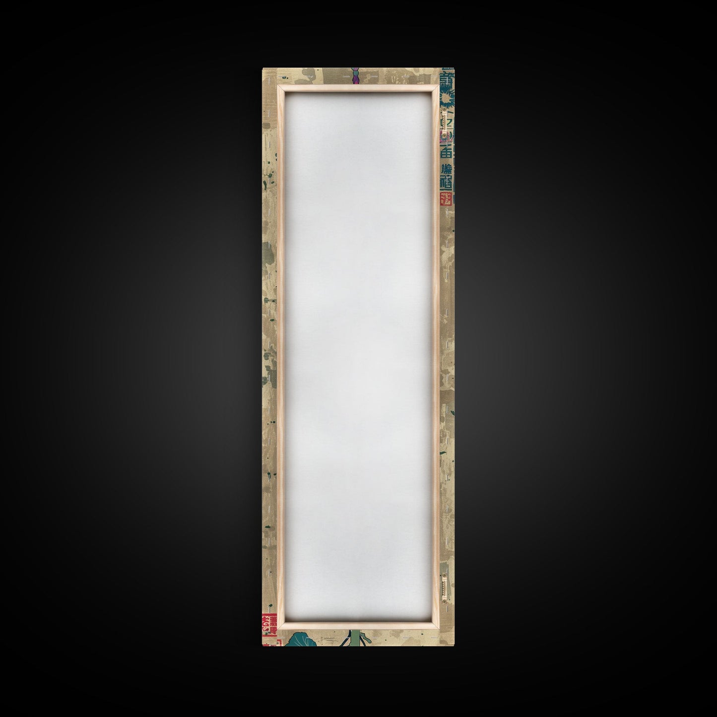 Colorful Hollyhock Flowers Traditional Japanese Woodblock Style Tall Skinny Framed Canvas Print Wall Art