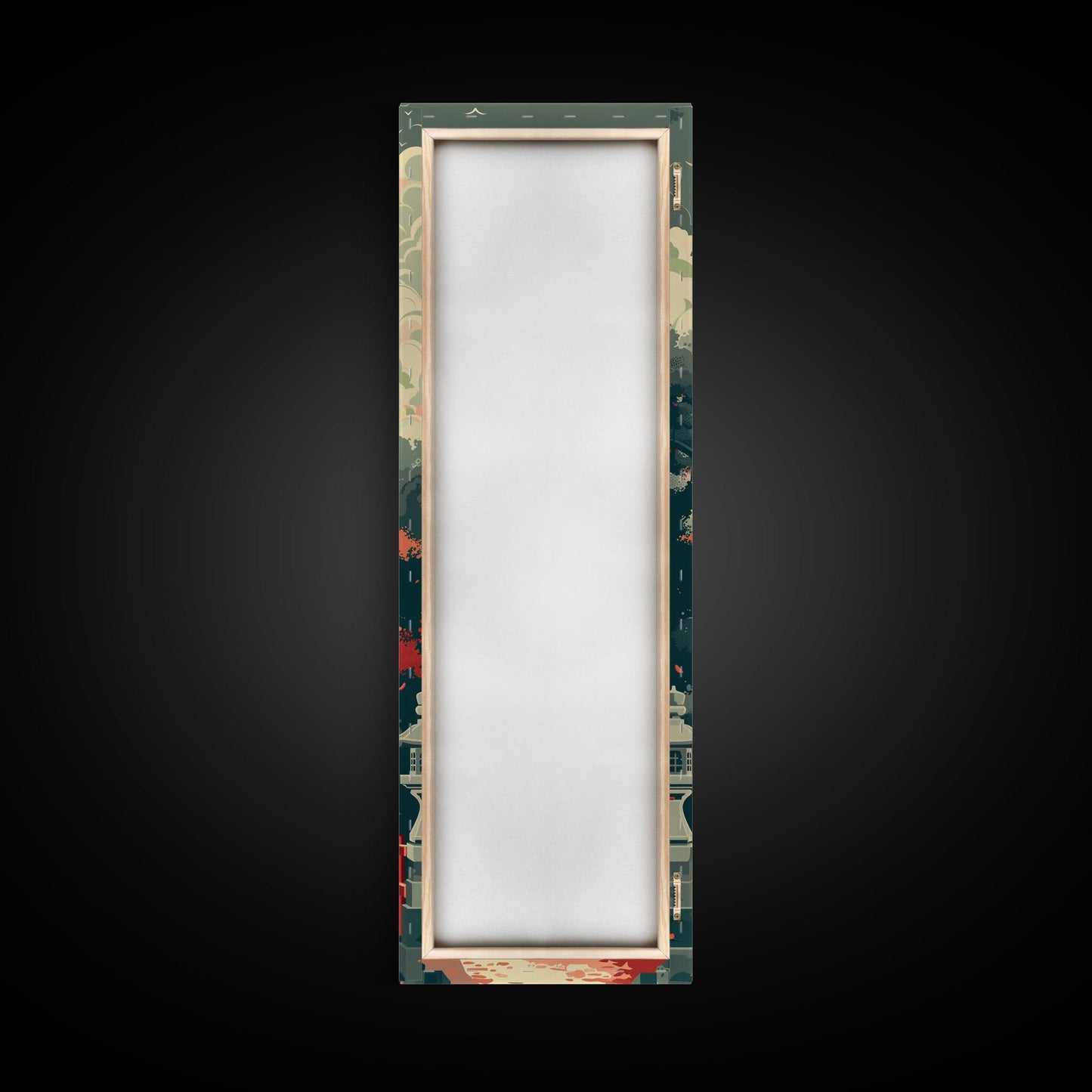 Japanese Style Art, Tall Art, Skinny Art, Pagoda Temple Wood Block Print Framed Canvas Print Ukiyo-e Art