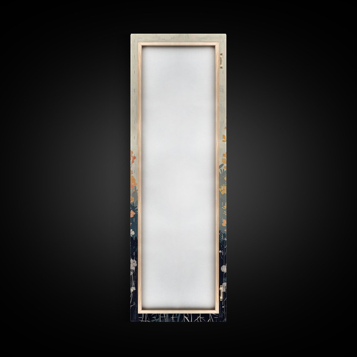 Framed Canvas Print Of Elegant Wildflowers Set Against A Soft Background, Skinny Art, Tall Art, Japanese Style Art, Ukiyo-e Art, Wood Block Print