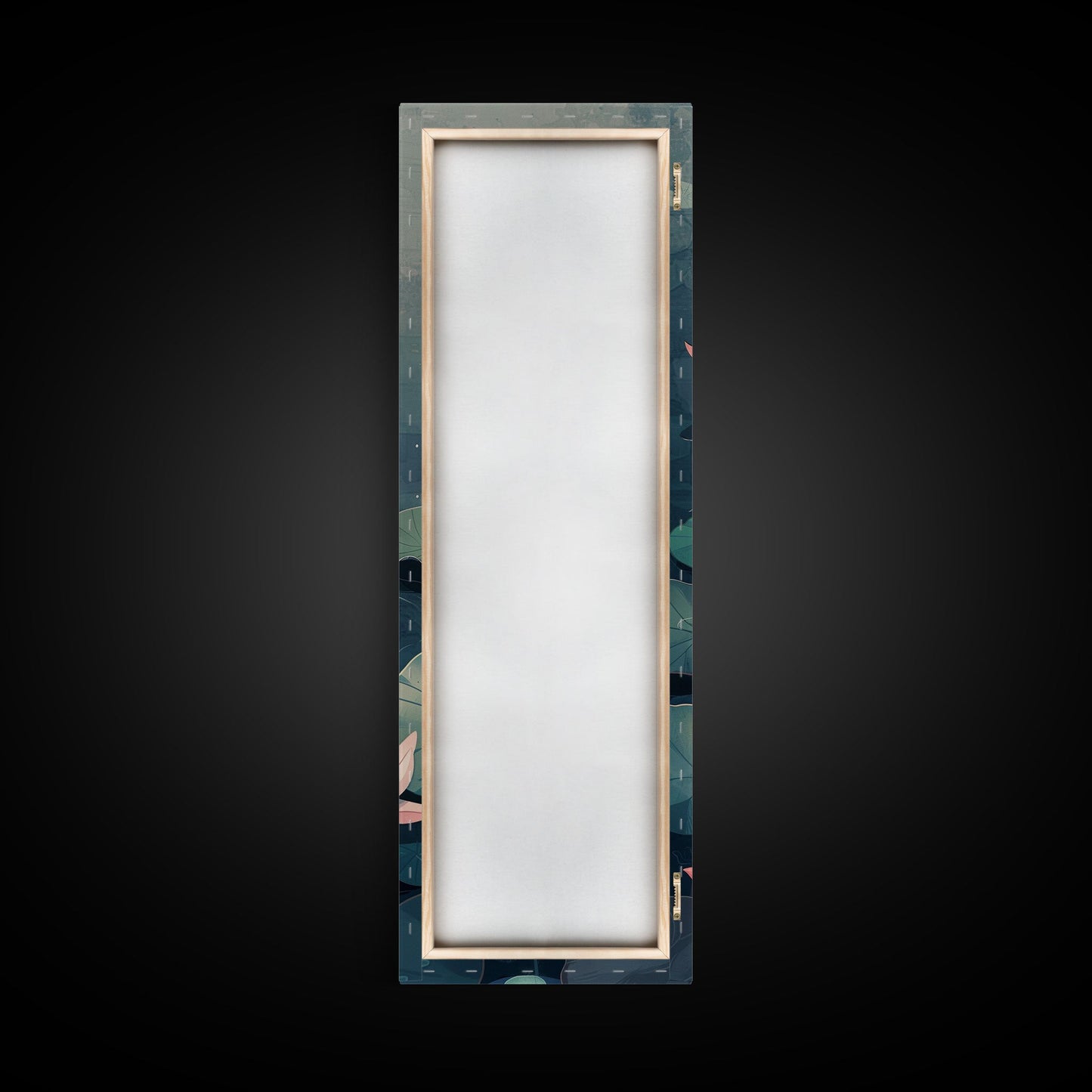 Calm Water Lilies Floating On Still Pond With Subtle Ripples Ukiyo-e Skinny Tall Wood Block Framed Canvas Print Japanese Style Art