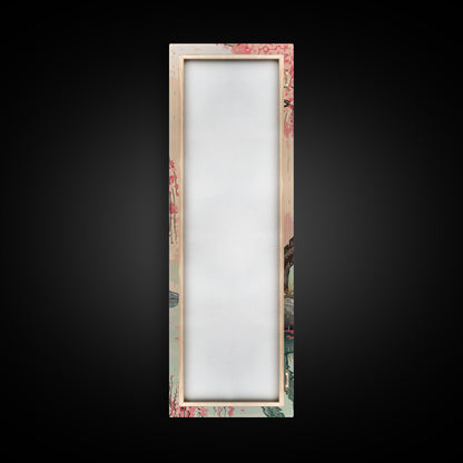 Serene Weeping Cherry Tree with Gentle Reflections in Water - Skinny Art, Japanese Wall Decor, Framed Canvas Print, Ukiyo-e Style