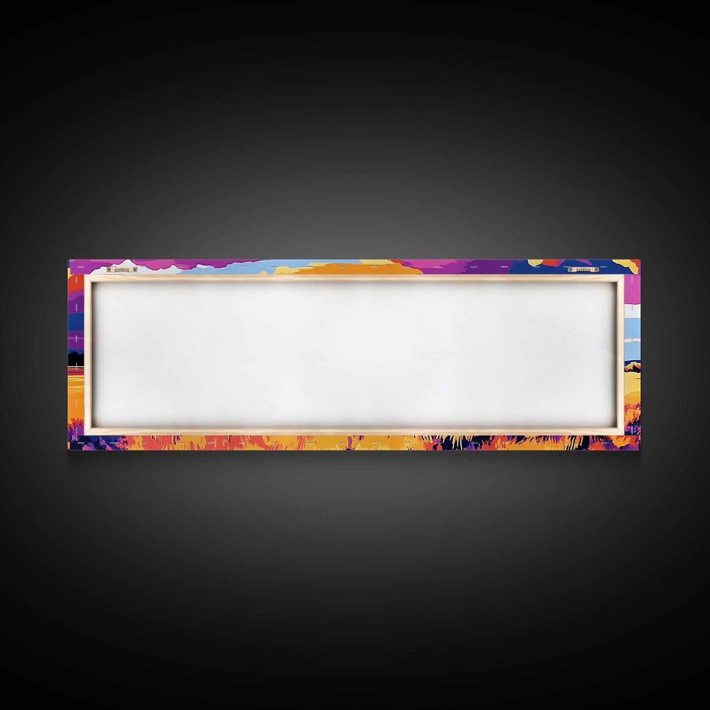 Vibrant mountain, pink orange wall art, Joshua tree art, geometric wall art, panoramic art, framed canvas print, landscape painting