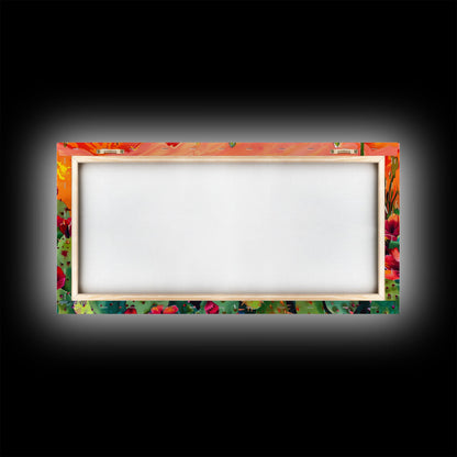 Colorful cactus garden in desert sunset, Framed Canvas Print, perfect for farmhouse living room, bohemian wall art