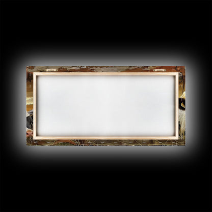 Charming desert garden with blooming cacti and sunset, Framed Canvas Print, perfect for rustic farmhouse living room art