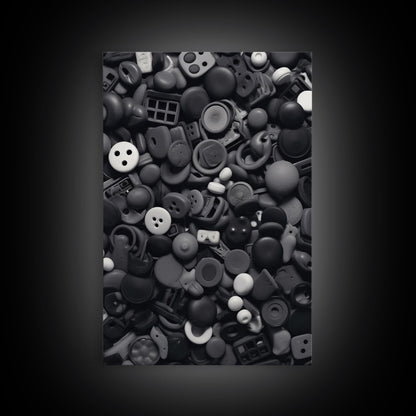 Collection Of Buttons Wall Art, Sewing Room Wall Decor, Black And White, Minimalist Print, Wall Decor, Canvas Print, Wall Art, Framed Canvas