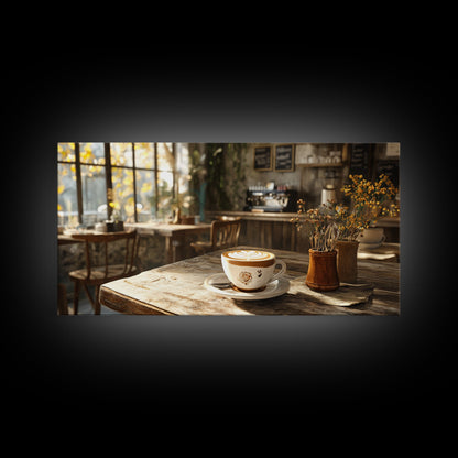 Cozy Cafe Latte Framed Canvas Print - Coffee Wall Art Kitchen Decor - Rustic Farmhouse Style Food Review Art - Gift Idea Her