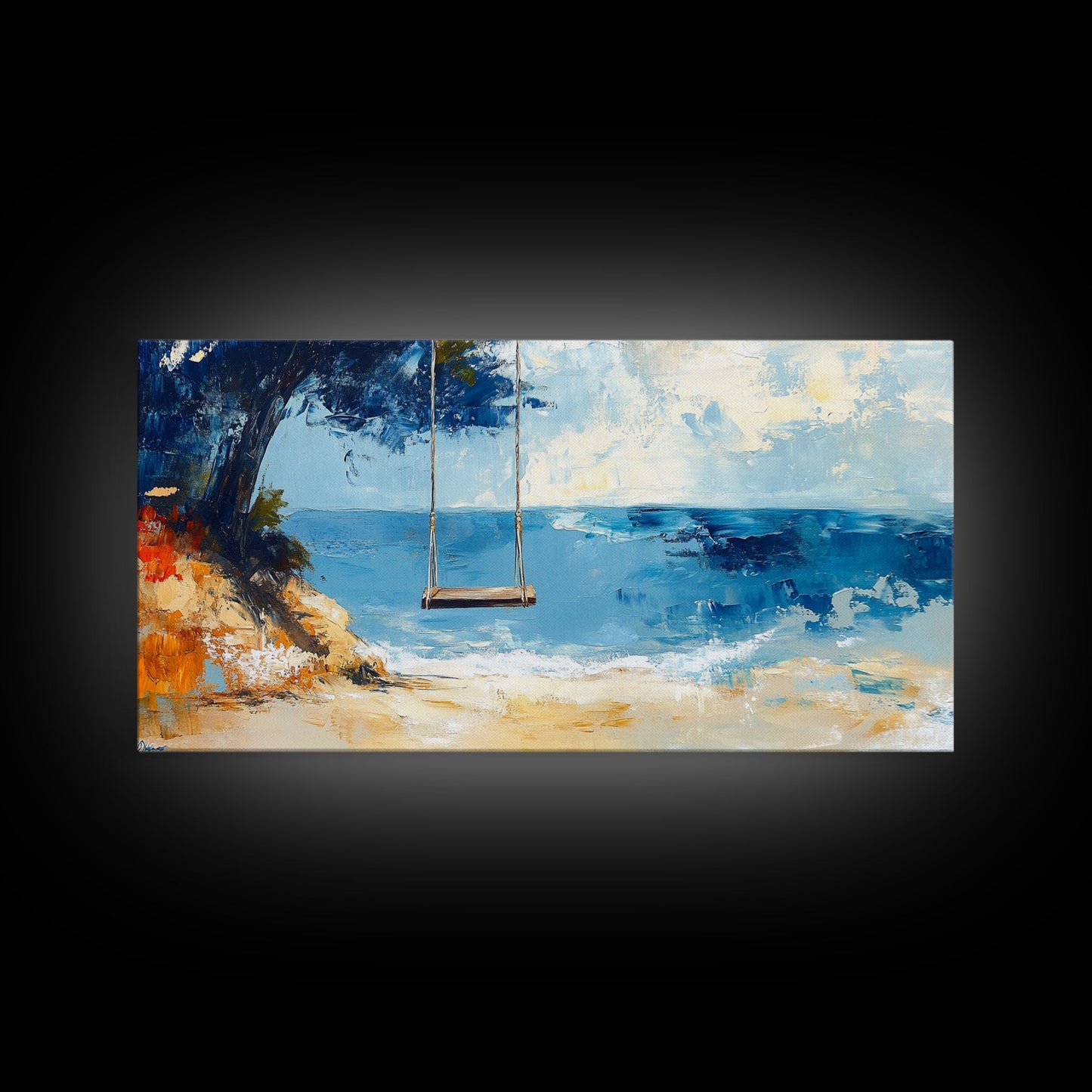 Beach Swing, Ocean Art, Coastal Landscape Art, Nautical Decor, Coastal Wall Art, Above Sofa Art, Canvas Print, Seascape Painting