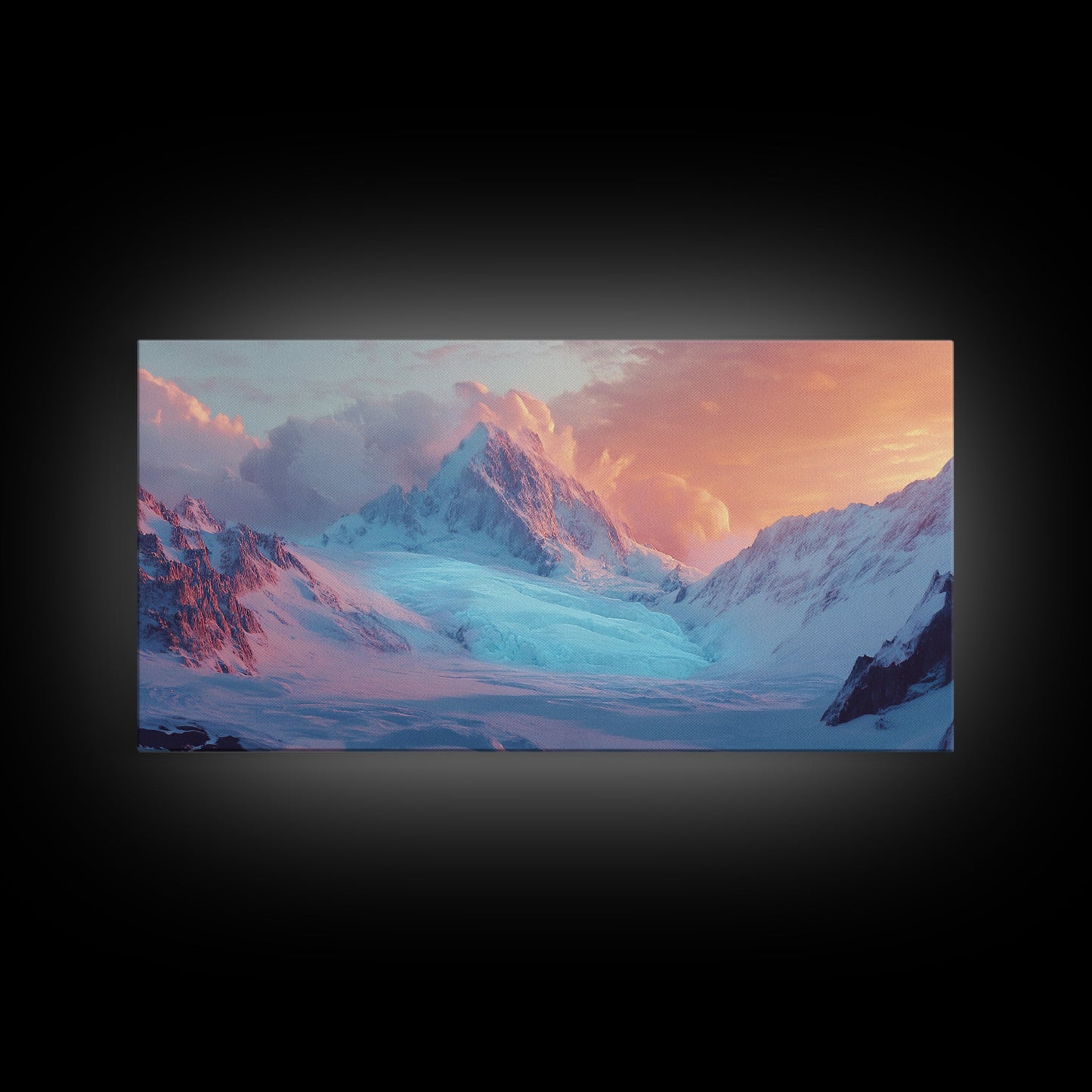 Snowy Mountain Scene, Landscape Painting, Moody Art, Extra Wide Art, Framed Canvas Print, Winter Decor, Bedroom Art