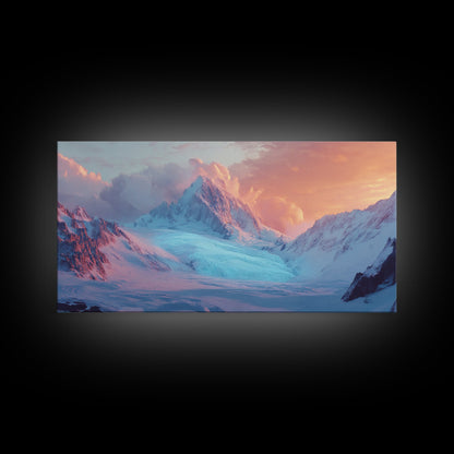 Snowy Mountain Scene, Landscape Painting, Moody Art, Extra Wide Art, Framed Canvas Print, Winter Decor, Bedroom Art