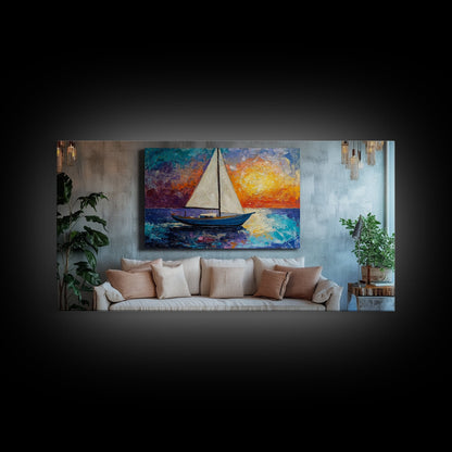 Sunset Sailboat Painting, sailboat painting, nautical painting, coastal decor, above bed wall art, seascape painting, Canvas Print