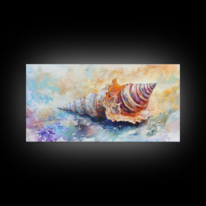 Shell Painting, Coastal Decor, Beach House Wall Art, Nautical Painting, Framed Canvas Print, Ocean Inspired Art, Oyster Shell Art