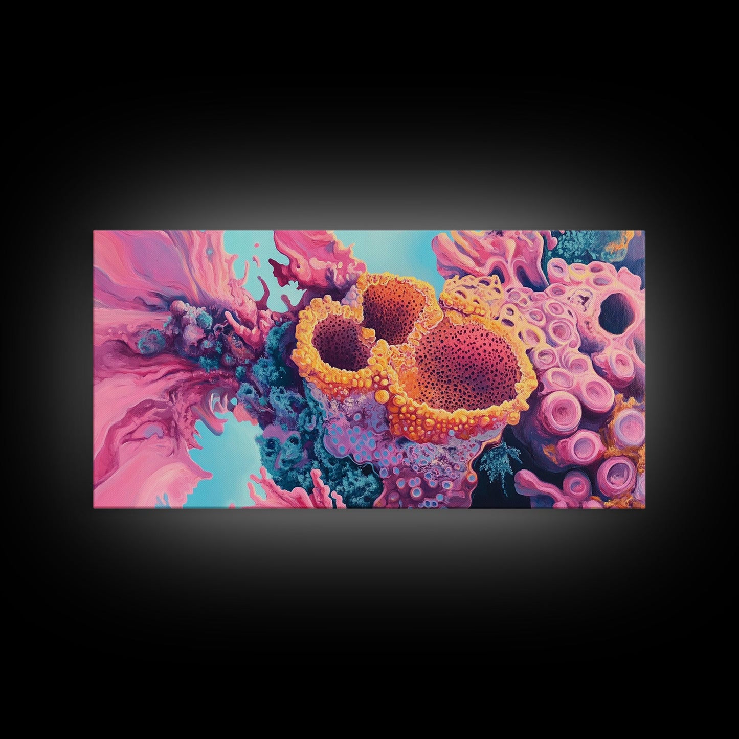 Abstract Coral, pink abstract art, ocean painting, marine life art, contemporary art, blue and green wall art, Canvas Print