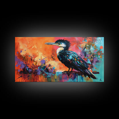 Colorful Bird, bird art, whimsical art, teal wall art, abstract wildlife painting, vibrant decor, boho art, Framed Canvas Print
