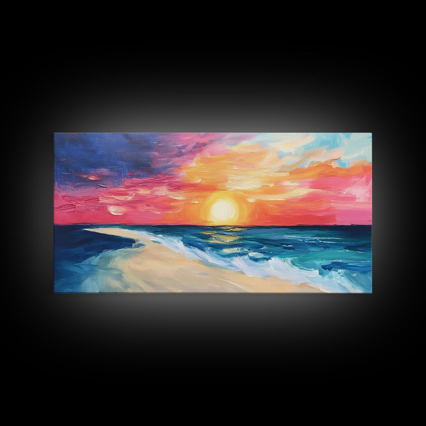 Sunset Beach Painting, Coastal Landscape Art, Nautical Decor, Surf Wall Art, Ocean Sunset Art, Nautical Wall Art, Canvas Print
