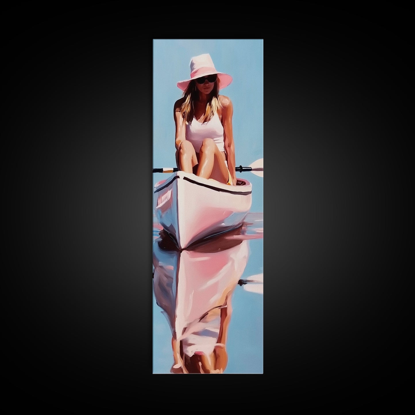 Woman in Kayak, Summer Adventure Art, Coastal Minimalist Painting, Ocean Escape Decor, Outdoor Lover Gift, Framed Canvas Print