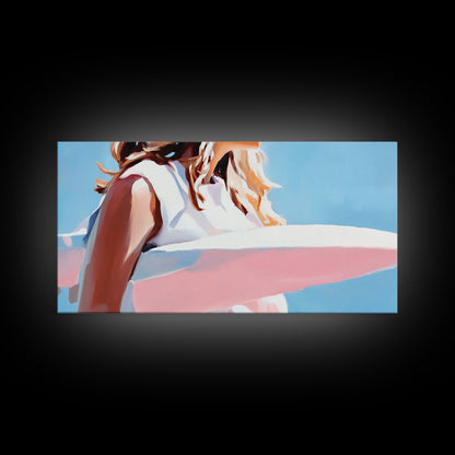 Surfer Girl, Beach Art, Ocean Waves, Canvas Print, Boho Wall Decor, Coastal Bedroom Art, Summer Painting, Modern Minimalist Artwork