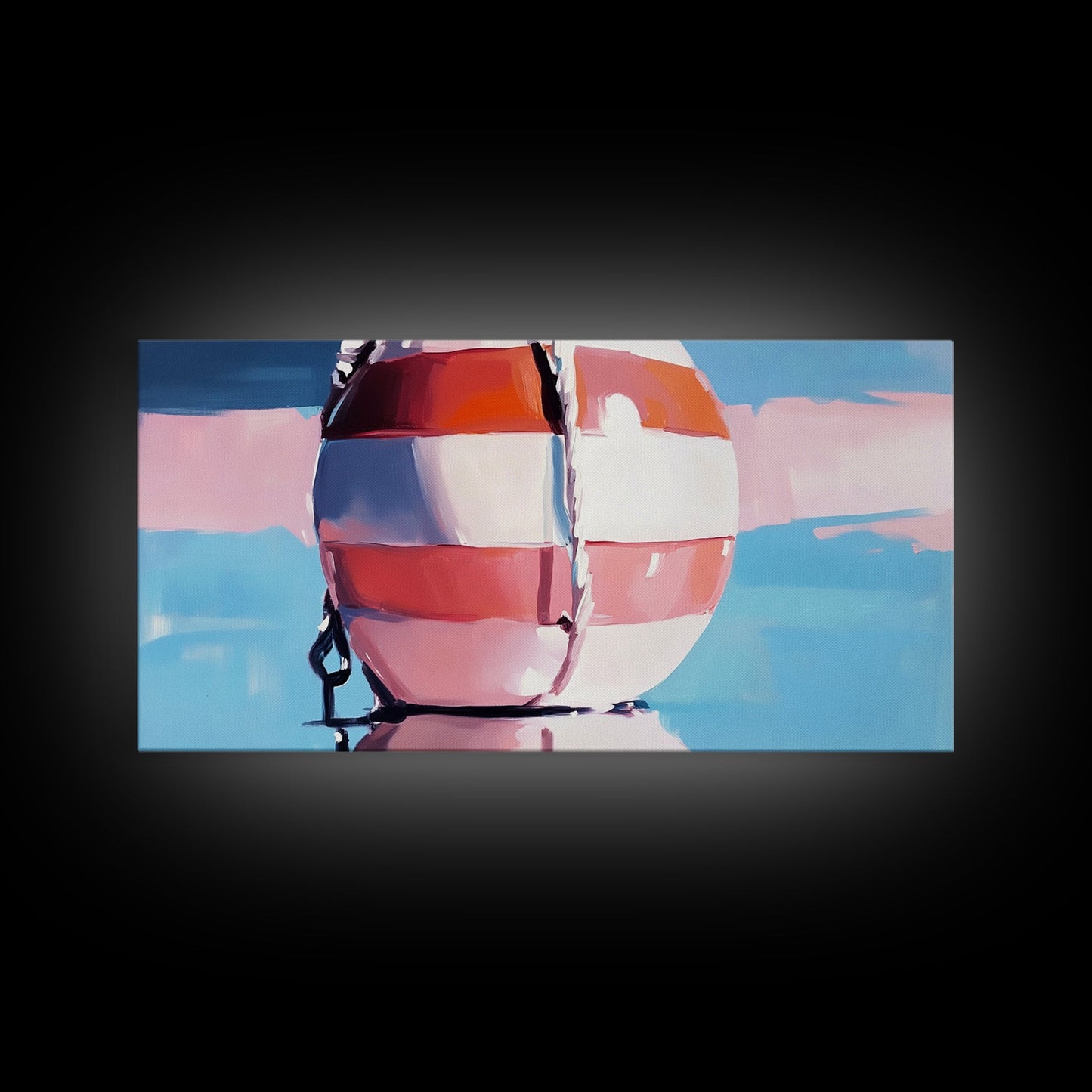 Nautical Buoy Reflection, Coastal Wall Art, Ocean Beach Print, Minimalist Seaside Decor, Modern Nautical Art, Bedroom Framed Canvas Print