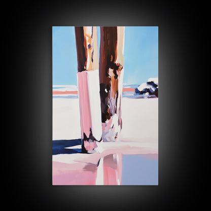Wooden Pilings, Nautical Seaside Art, Framed Canvas Print, Coastal Minimalist Decor, Beach House Painting, Rustic Ocean Artwork