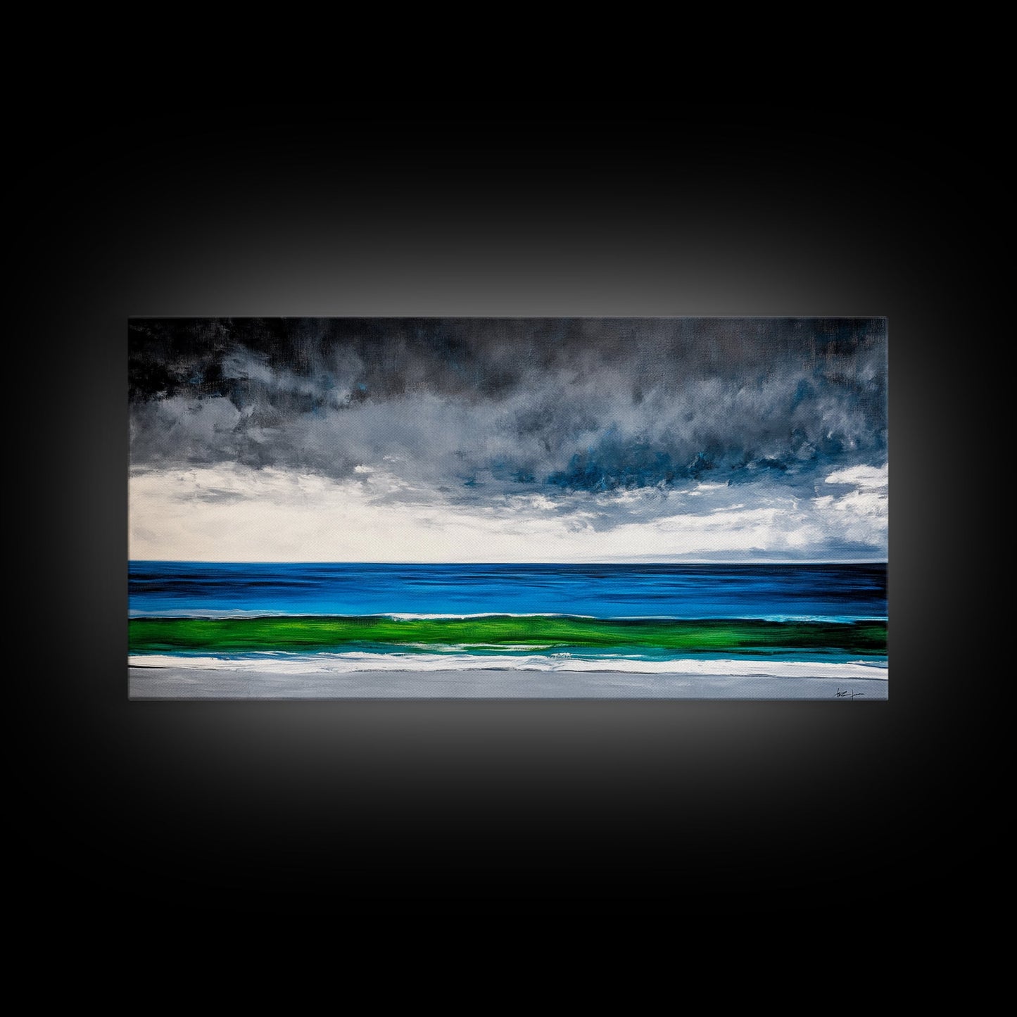 Ocean Horizon, Serene Seascape, Deep Blue, Coastal Wall Art, Minimalist Nature, Framed Canvas Print, Office Decor, Modern Beach Painting