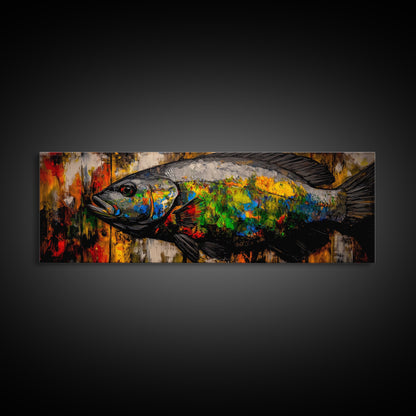 Colorful Fish, Rustic Wood, Vibrant Art, Wildlife Painting, Framed Canvas Print, Nature Wall Art, Fishing Cabin Decor, Unique Gift Idea