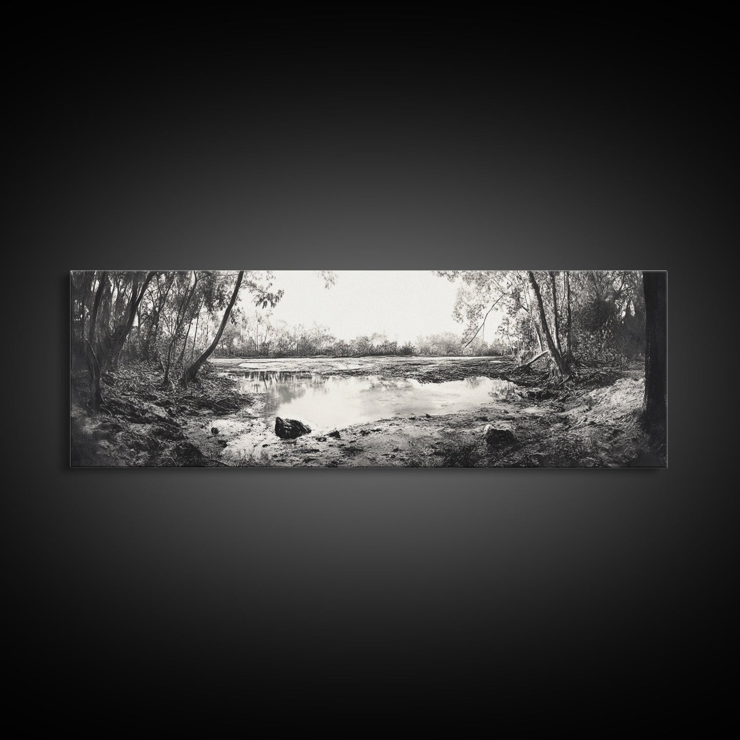 Swamp Scene, Wetlands Wall Art, Nature Reflection Print, Framed Canvas Print, Rustic Living Room Art, Earthy Tones, Woodland Decor