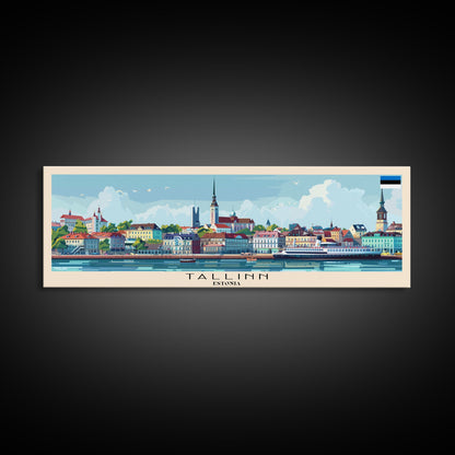 Tallinn Estonia Panoramic Travel Poster, Framed Canvas Print or Metal Wall Art, Travel Art, Home Decor, Panoramic Painting, Midcentury Art