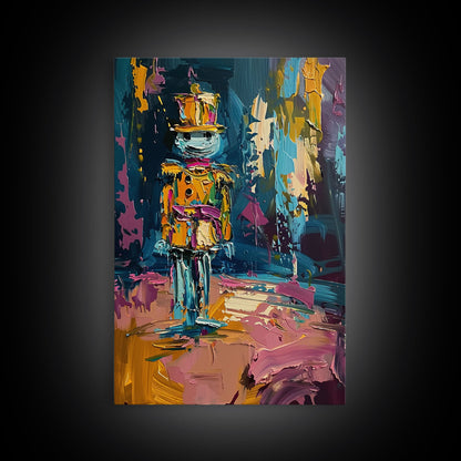 Colorful Skeleton Nutcracker Framed Canvas Print, Halloween Nutcracker Decor, Spooky Toy Art, Skeleton Wall Art, Haunted Nutcracker Print