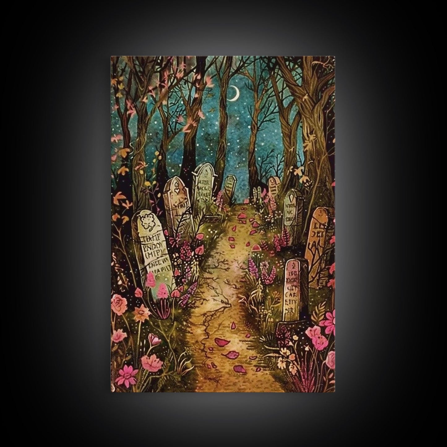 Haunted House in the Woods Framed Canvas Print, Spooky Wall Art, Halloween Haunted Mansion, Gothic Horror Decor, Framed Canvas Print