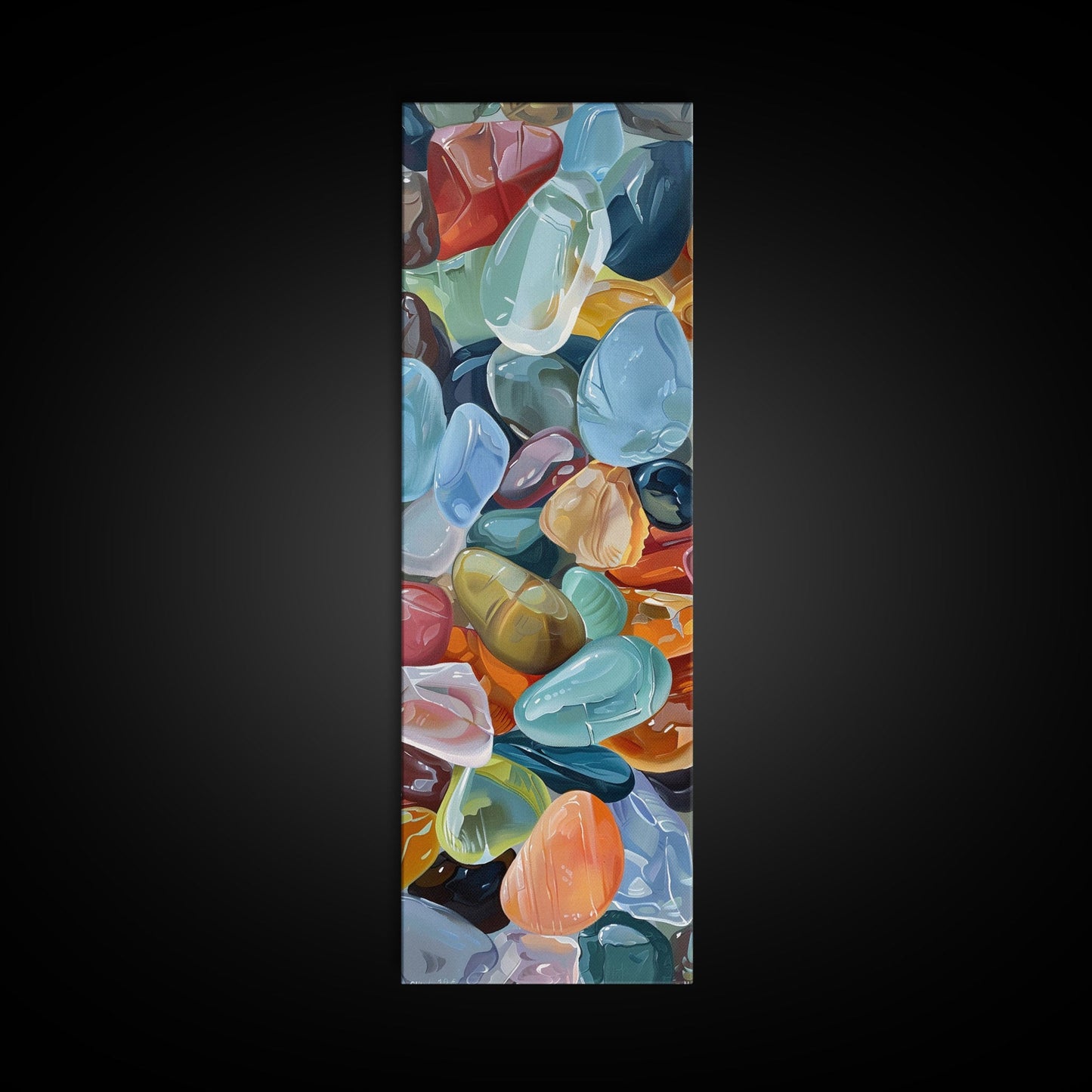 Colorful Textured Canvas Painting of Glass Rocks, Nature Art Print for Living Room, Oversized Canvas Art, Narrow Wall Art Print, Modern Art