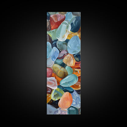 Colorful Textured Canvas Painting of Glass Rocks, Nature Art Print for Living Room, Oversized Canvas Art, Narrow Wall Art Print, Modern Art