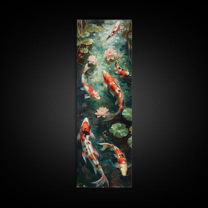 Mystic Forest Pond Koi Fish Boho Farmhouse Wall Art Framed Canvas Print Tall Art Japanese Style Art