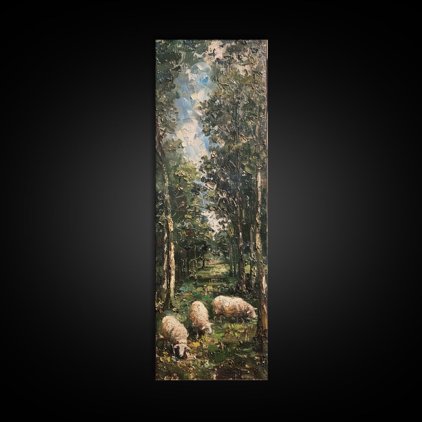 Lambs In The Forest Framed Canvas Print, Unique Farmhouse Decor, Farmhouse Painting, Boho Style Modern Farmhouse Decor Gift For Her