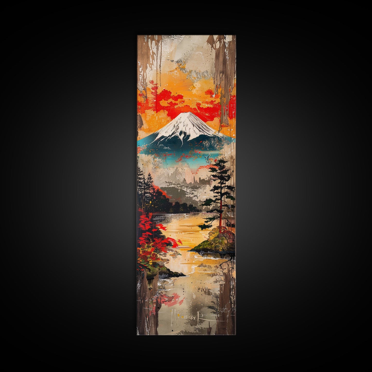 Reflections of Majestic Mountain Peaks in Calm Lake, Minimalist Landscape Framed Canvas Print, Perfect for Nature Inspired Wall Art